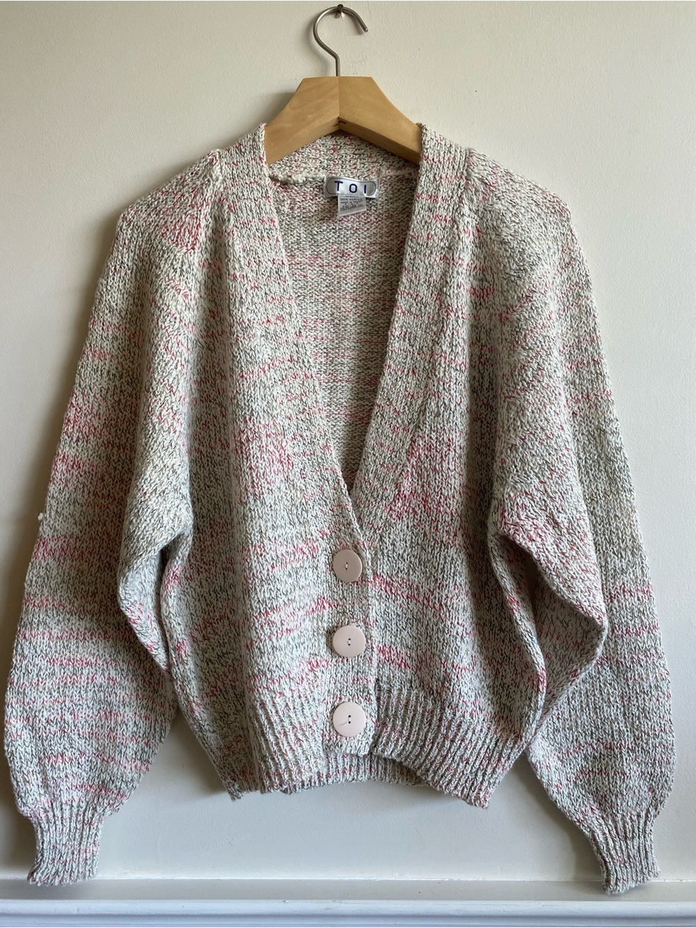 Vintage Marled Knit Slouchy Cardigan S | Pastel Pink Green Grandpa Core